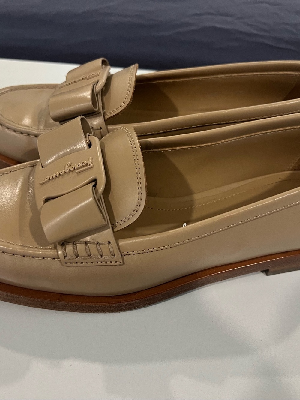 Salvatore Ferragamo Taupe Leather Buckle Loafers